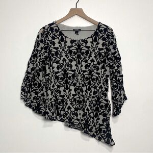 Alfani Blouse Womens Small‎ Velvet Burnout Asymmetrical Whimsigoth Gray Black